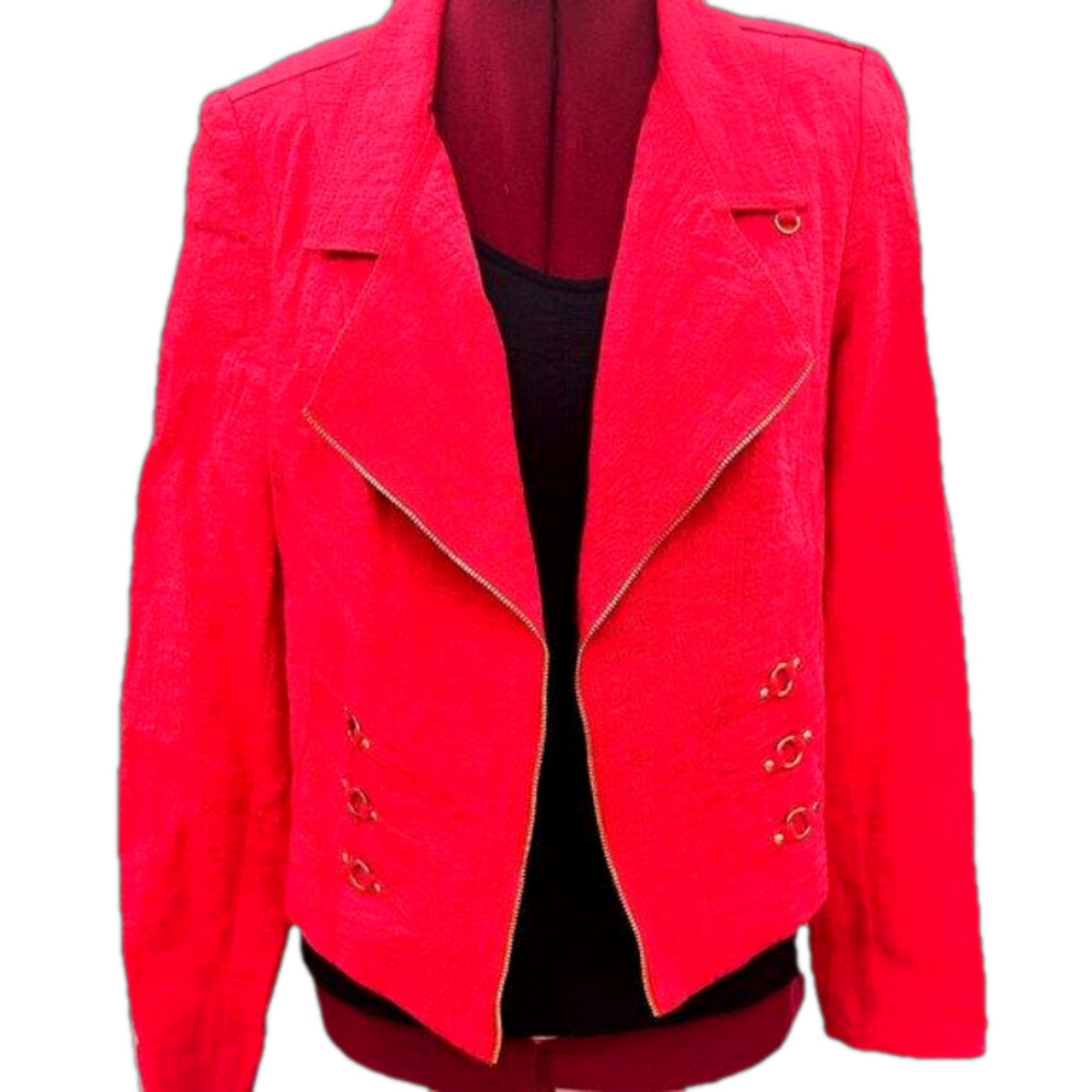 VEX Collection Gorgeous Red Jacket Blazer Women's Size 38 with Gold Zip Hardware